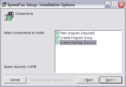 SpeedFan installation options