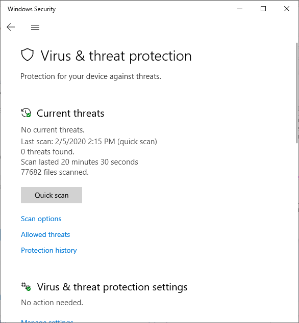 Windows Security - Current threats