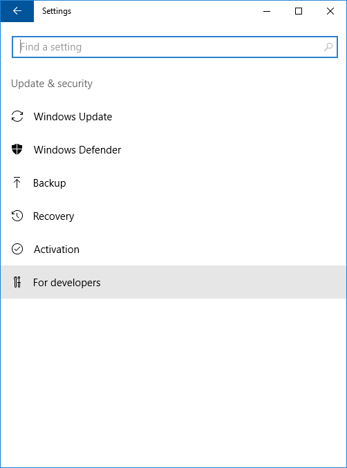 Windows 10 settings - For 
developers
