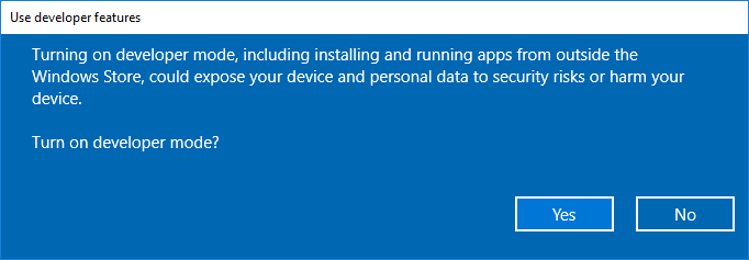 Windows 10 - use developer
features