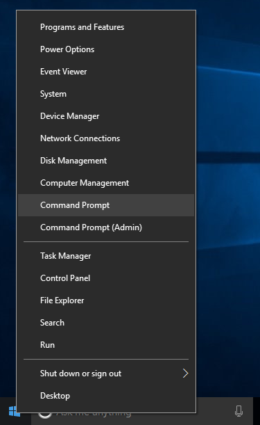 Windows 10 - right-click on Start button