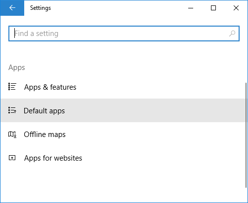 Windows 10 Settings - Default apps