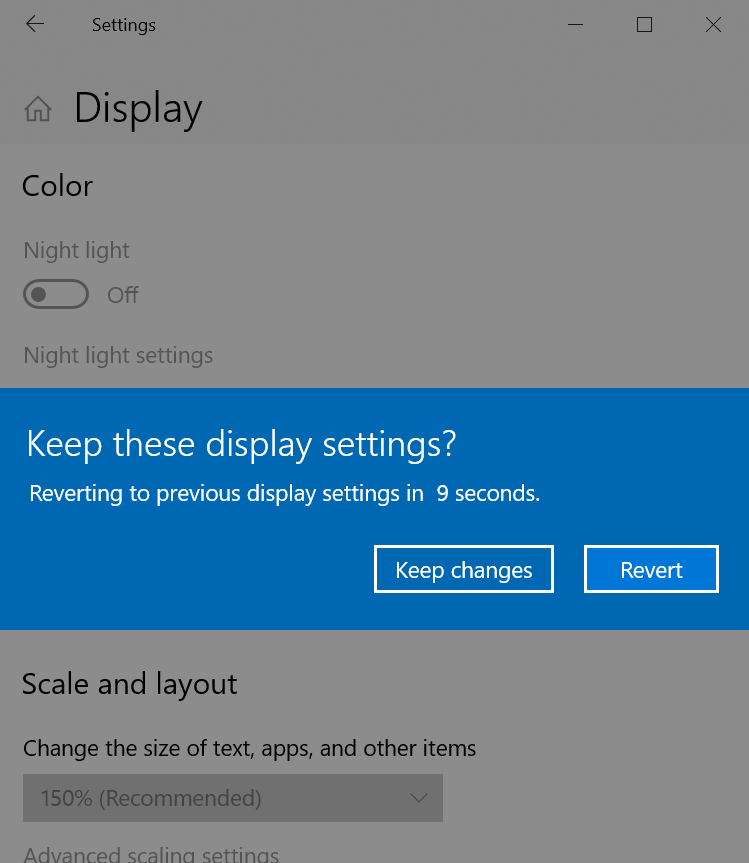 Keep these display settings or revert