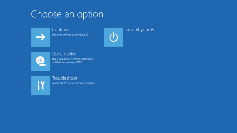 Windows 10 Recovery - Choose Option