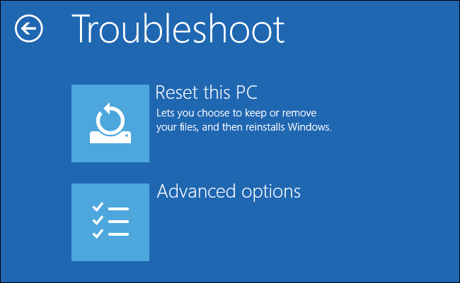 Windows 10 Recovery - Troubleshoot option