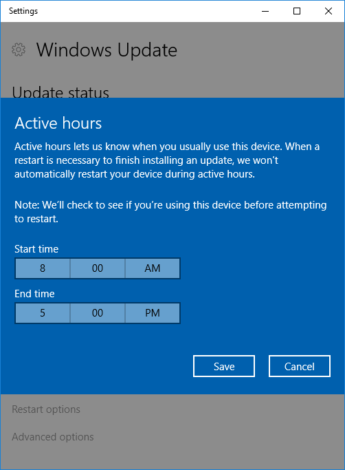 Windows 10 Active hours