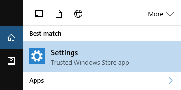 Windows 10 best match Settings