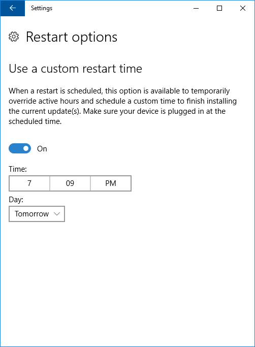 Windows 10 changed restart time