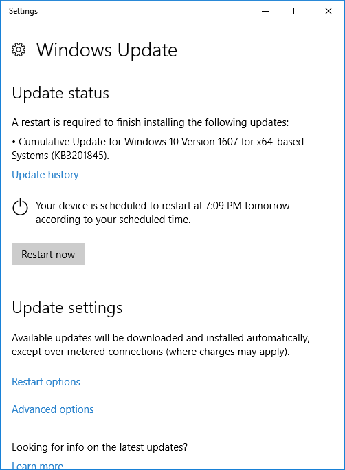 Windows 10 update status new time