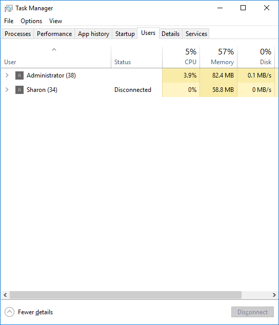 Windows 10 Task Manager Users