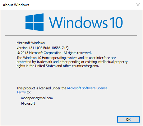 Windows 10 version and build information