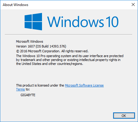 Windows 10 Version 1607
Build 14393.576