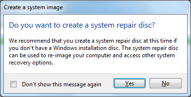Do you want to create
a system repair disc?