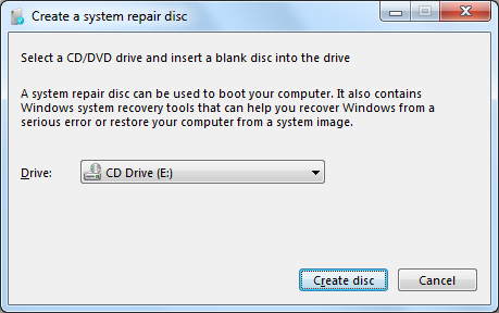 Select a CD/DVD drive and
insert a blank disc into the drive