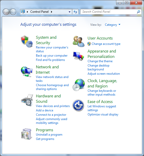 Windows 7 Control Panel