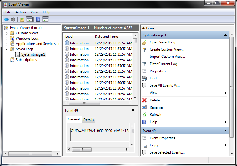 Event Viewer - SystemImage.1