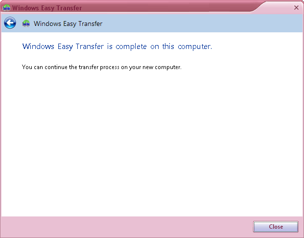 Windows Easy Transfer close