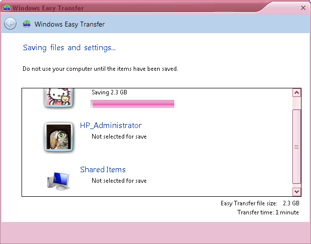 Windows Easy Transfer saving settings