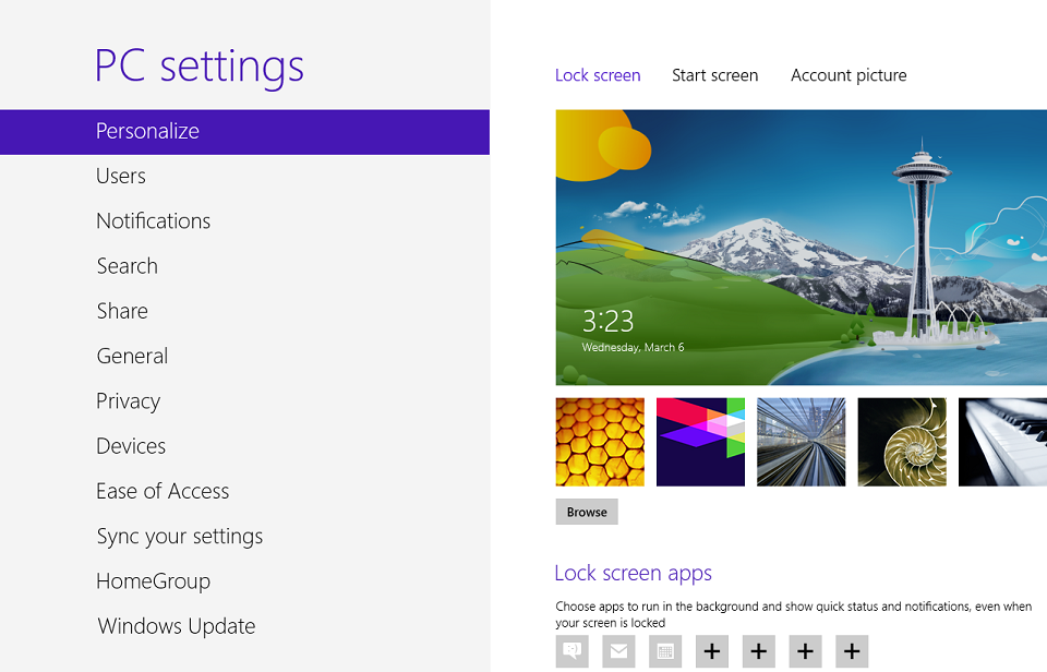 Personalize PC Settings - Windows 8
