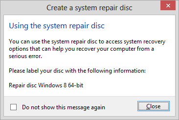 Win8 using the repair disc