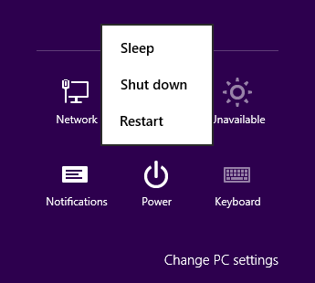 Sleep, shutdown, or restart for Windows 8