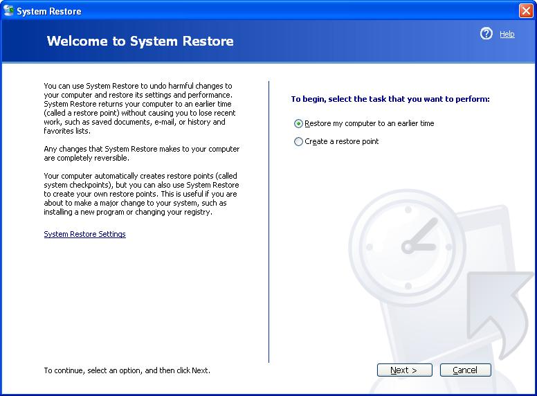 System Restore Welcome