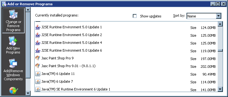 Add or Remove Programs - Java entries
upgrade to Java 6 update 11