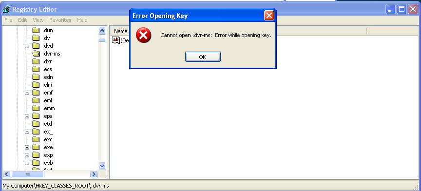 Regedit SP2 install error
opening key