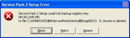 SP2 cant backup registry key