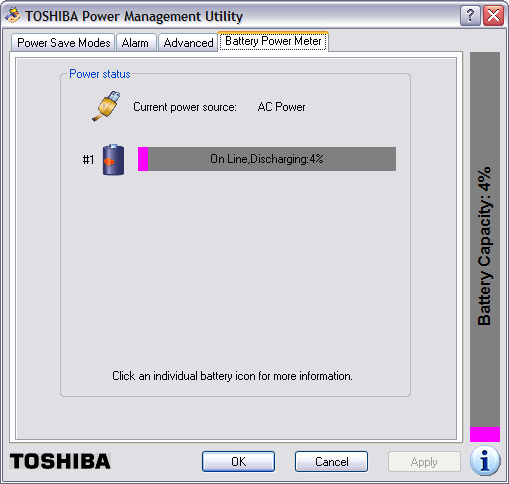Toshiba Power Management on A/C battery discharging