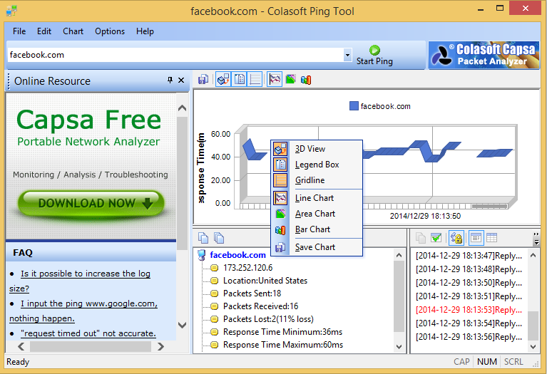 Colasoft Ping Tool Select Chart