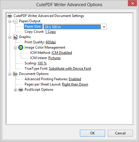 CutePDF Writer Advanced Options