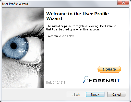 User Profile Wizard welcome window