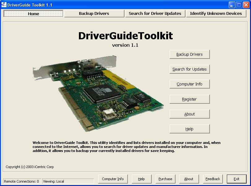 Start window for
DriverGuide Toolkit 1.1