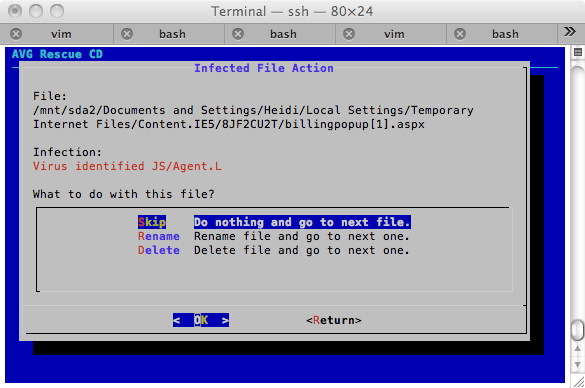 AVG Rescue CD infected file action