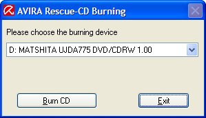 Avira Rescue CD - Choose burner