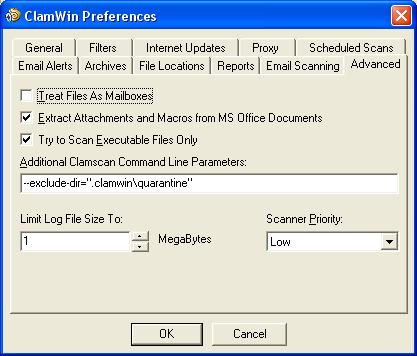 Clamwin
exclude directory