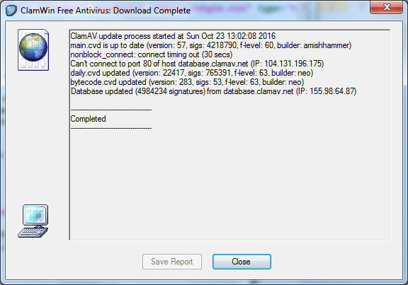 ClamWin database updated