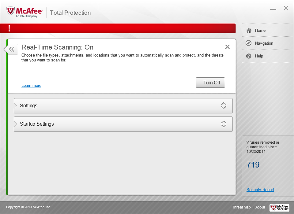 McAfee Real-Time Scanning Setting