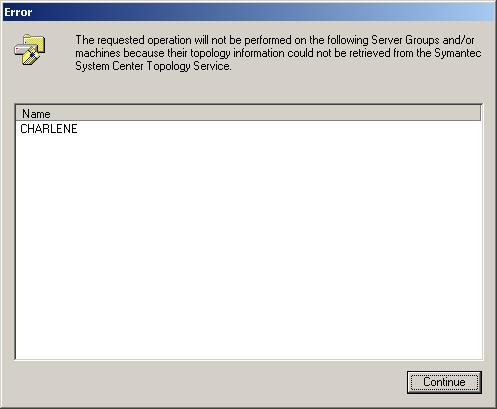 Symantec System Center topology unretrievable error