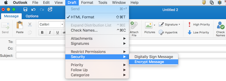Outlook 2016 encrypt message
