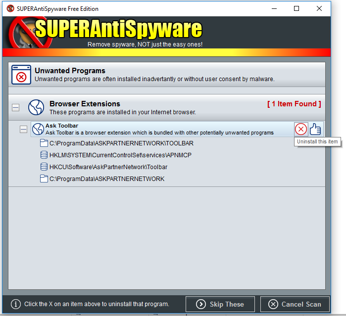 SUPERAntiSpyware - uninstall Ask
Toolbar
