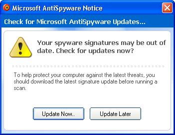 Microsoft AntiSpyware - Check for updates message