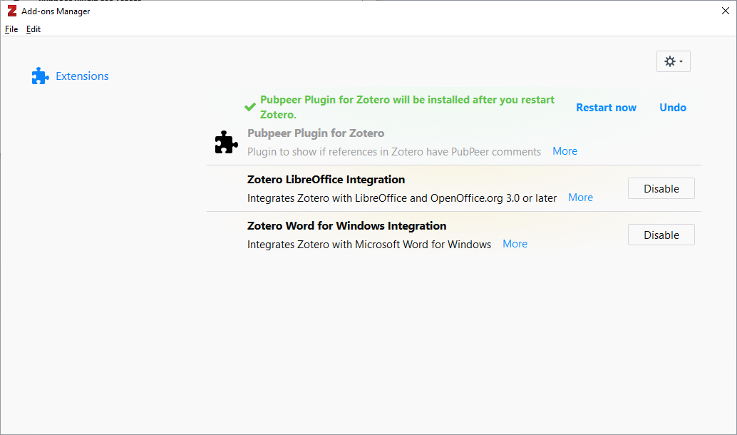 Zotero - restart to complete add-on install
