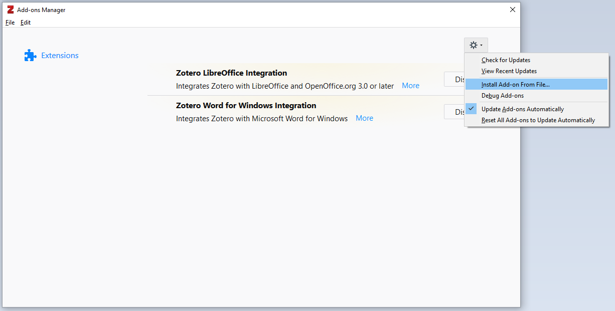 Zotero install add-on