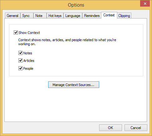 Evernote Context Options