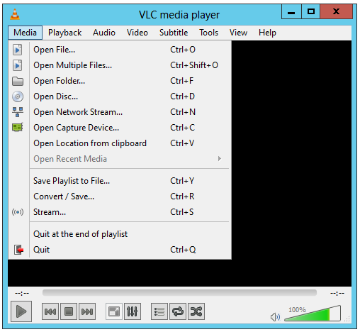 VLC Media menu