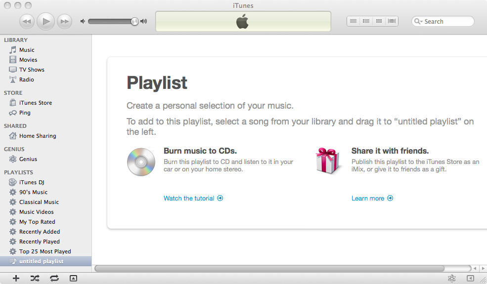 Create new playlist in iTunes