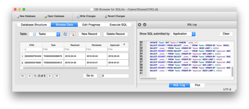 DB Browser for SQLite ordered records