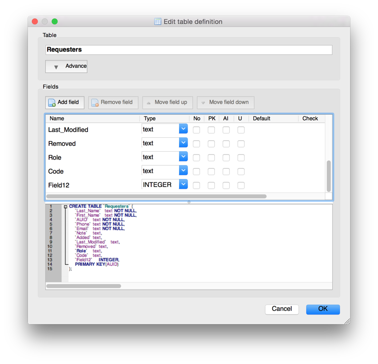 DB Browser for SQLite - Add field